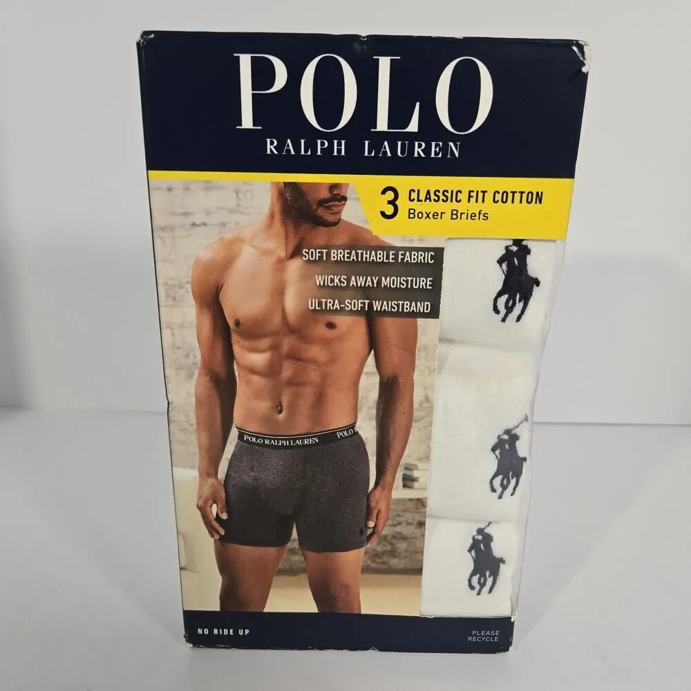 Polo Ralph Lauren Mens Small 3 Pack Classic Fit White Cotton Boxer Briefs S $49
